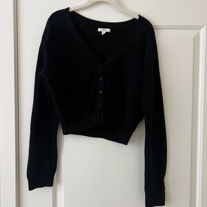 Black V-Neck Button-Up Sweater